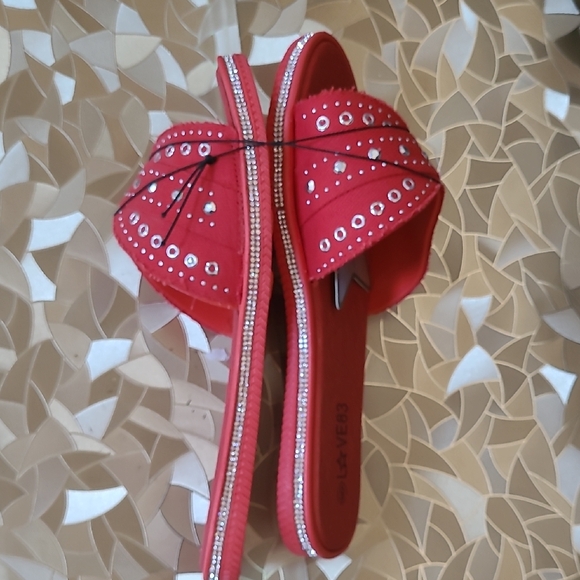 Red Rhinestone Slide Sandals - Picture 4 of 8